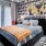 a bedroom with a bed and a table