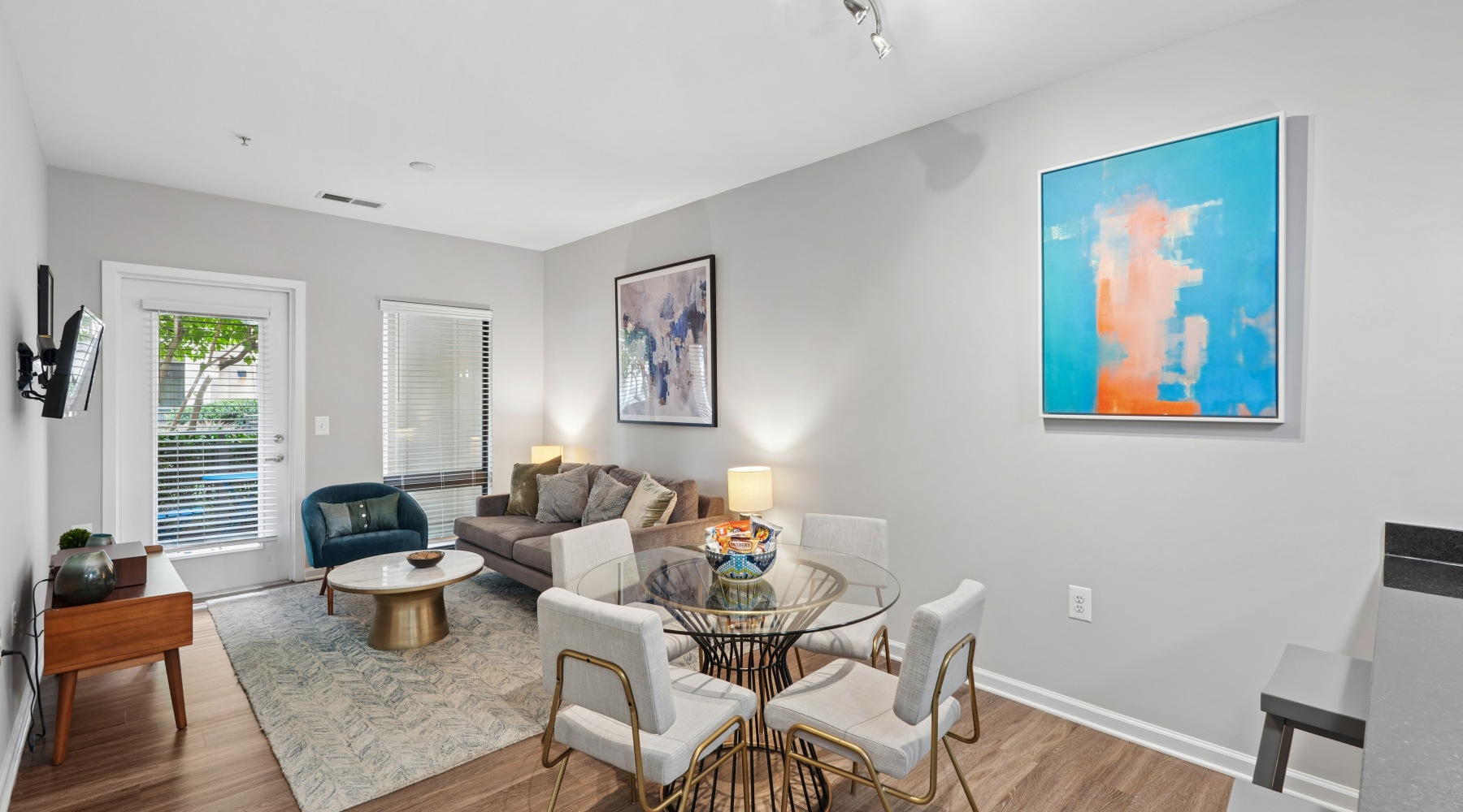 Living and Dining area with dining table and living room couch